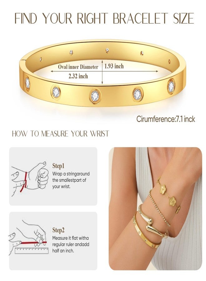 PDWZNBA 18K Gold-Plated Bracelet Set - Floral Clover, Tennis, Chunky Adjustable Twist Cuff, Classic Gold-plated Bangle Stainless Steel, Non Tarnish, Stackable Bracelet Gift for Women - Image 4